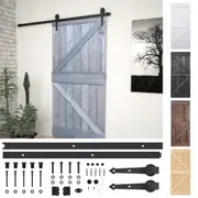 Sliding Door Front Entrance Door with Hardware Set Solid Wood Pine vidaXL