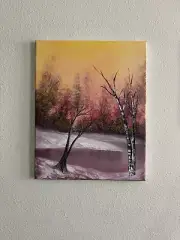 Bob Ross style original Winter oil landscape painting “Snowfall Magic” 16x20 In