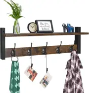 Sturdy 24 Inch Wall-Mounted Coat Rack with Shelf and Hooks for Home Organization