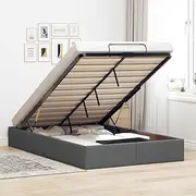 vidaXL - Ottoman Bed Frame Dark Grey, King Single Size - Hydraulic Lift Storage, No Box Spring Needed, Upholstered Fabric with Metal & Engineered Wood, Bedroom Furniture