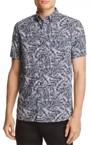 Michael Bastian Banana Leaf Print Regular Fit Button-Down Shirt,Size L