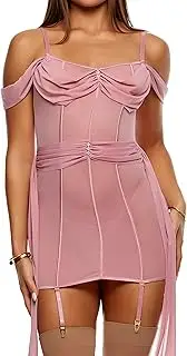 [ForPlay] Princess Treatment Draped Mesh Chemise Lingerie Set - Mauve