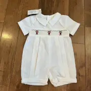 NWT Princess Linens Smocked Shirt White Circus Monkeys White sz 12-18 months