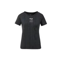 在飛比找momo購物網優惠-【FILA官方直營】女LYCRA彈性圓領T恤 機能T恤-黑(