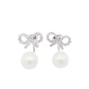 [Self-portrait] Self-portrait Crystal Bow Drop Earrings ONE SIZE SILVER