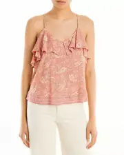 Aqua MAUVE PRINT Women's Paisley Ruffled Spaghetti Strap Camisole Top, XS