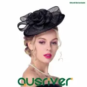 Womens Black Retro Hat Vintage Sinamay Vintage White Fascinator Headband