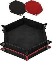 SIQUK 2 Pieces Dice Tray PU Leather Dice Trays Folding Hexagon Dice Holder Tray for Dice Games Like RPG, DND and Other Table Games (Black and Red)