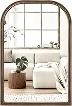 24"x36" Solid Wood Bathroom Mirror Tempered Glass for Wall Mounted, Rustic Wood Frame Wall Mirror Decorative for Living Room Bedroom Vanity Mirror Entryway Mirror, Rustic Brown
