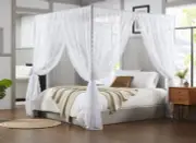 Lace Canopy Bed Curtains Set Consists of 8 48" x 78" White Canopy Curtains wi...