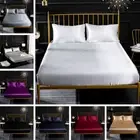 3pcs/set Faux Satin Bedsheet Silk Fitted Sheet Elastic Bed Cover Pillowcases