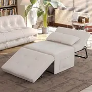 Iroomy Sofa Bed,Chair Bed,Sleeper Couch,4 in 1 Multi-Function Folding Ottoman Bed with Slide StoragePocket for Living Room,Bedroom,Hallway,Beige