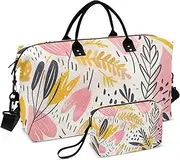 [YXYZRMY] Travel Duffel Bag Floral Handdraw Orange Black Gym Bag Sports Tote Bag with Multiple Interior Pockets Shoulder Weekender Bag for Women Men with Toiletry Bag 20.5”x 7.9”x 13.8, Multi-Colored