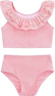 [LIZENS] Girls'Swimwear Striped Flounce Swimsuit Bikini Set Ruffled Two-Piece Bathing Suit with Kids 2-12 Years