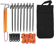 Canopy Tent Stakes and Ropes, Camping String Line Stakes Kit with Ropes, Clips, Stake Hammer, Storage Bag, Tent Accessories, for Hiking Backpacking (Black Orange)