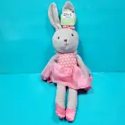 Bunny Rabbit Pink Grey Plush Polka Dot Dress Easter Ballerina Stuffed Animal 20"