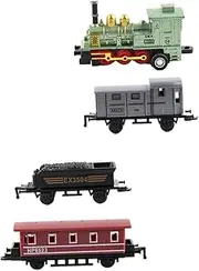 HAWILLOSCH 4Pcs Retro Steam Train Set Pull Back Alloy Model Cars for Educational Fun Safe and Present for Boys Green