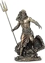 Greek God Poseidon Standing Over Crashing Waves Statue