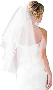 [Fangsen] Wedding Bridal Veil with Comb 1 Tier Bridal Fingertip veil （Fingertip&Cathedral Length） (Fingertip Light Ivory)