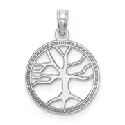 14K White Gold Small Tree of Life In Round Frame Charm Bracelet Necklace