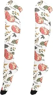 [Caihoyu] Over Knee Socks for Women Lightweight Long Knee High Stockings High Football Socks for Daily Wear, Cosplay Autumn Red Apples Leaves White, Autumn Red Apples Leaves White