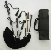 Great Highland Bagpipe Fitted With Silver Mounts Black Cover & Cord With Bag