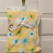 Honey Baby yellow elephants blue white baby throw blanket 30" x 30" NWT