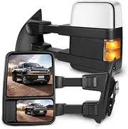 SCITOO Tow Mirrors Compatible with 1999-2007 Ford F250/F350/F450/F550 Super Duty Pickup Truck Mirrors, Power Adjusted, Heated, Turn Signal Light, Chrome Housing, LH RH