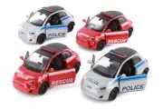BOX OF 12 FIAT 500E POLICE/RESCUE EDITION 1/28 DIECAST CAR KINSMART 5440DPR