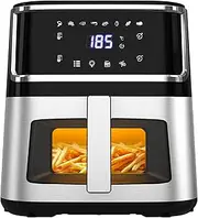 [YOPOWER] Air Fryer, 10L Digital Airfryer XXL Large Capacity Stainless Steel Electric AirFryer, Keep Warm & Visual Cooking Window | 8 Presets Kitchen Air Fryers | E-Recipes