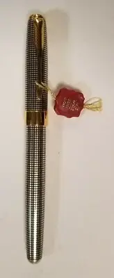 Parker Sonnet Sterling Silver Fountain Pen Ciselle 18 kt F Pt Wide Band In Box