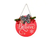 C66 Christmas Wooden Red BELIEVE House Door Hanging Christmas Home Wall Hanging Decoration for Front Door