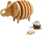 8pcs/Set Kitchen Trivet Mat,Bamboo Wooden Pot Mat Elephant Shaped Heat Resistant Dish Placemat,Splicable 3D Elephant Placemat Potholder,for Hot Dishes,Pot,Bowl,Teapot,Spoon Potholders