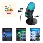 USB Microphone for PC, Mac, PS4, PS5, RGB Computer Microphone with Monitor, M...
