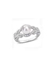 Rina Limor Silver 0.02 ct. tw. Diamond 7-7.5mm Pearl Infinity Ring