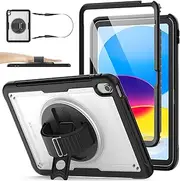SEYMAC stock Hard Case for iPad 11th Generation 11" 2025/10th Generation 10.9'' 2022 with Screen Protector, Pen Holder, 360° Rotate Hand Strap/Stand, Shoulder Strap,Transparent+Black