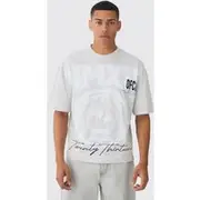 Mens Light Grey Oversized Boxy Extended Neck Palm Tree T-shirt