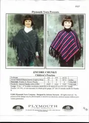 Plymouth Yarn Encore Chunky Children's Poncho Knitting Pattern, Ages 2-12 years
