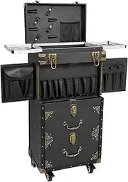 TOWOHIPPKI Makeup Train Case Portable Makeup Case Organizer Tool Box, Stylist Beauty Salon Cosmetic Luggage Travel Makeup Box, Black, Beauty Salon Luggage - Black