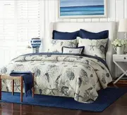 BEAUTIFUL BEACH OCEAN SHORE SAND NAUTICAL SEASHELL CORAL BLUE WHITE QUILT SET