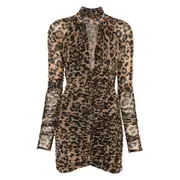 [Blumarine] Blumarine Leopard-print Ruched Mini Dress 42 IT BROWN/BLACK