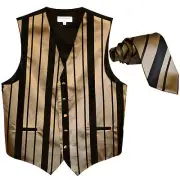 New formal men's tuxedo vest waistcoat & necktie vertical stripes black mocca
