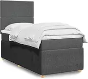 vidaxl Box Spring Bed - King Single with Mattress and Topper in Dark Grey Polyester Fabric - Mattress Custom LED Lights - Adjustable Headboard