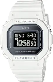 [G-SHOCK] G SHOCK MID SIZE DIGITAL METALIC EL LIGHT,S/WATCH,ALARM,200M WR METALIC BLK FACE, WHT RESIN BA