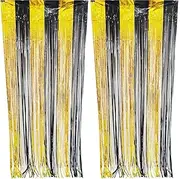 CYBERNOVA 2 Pack Fringe Curtain Backdrop Two-Toned, 3.2Ft x 6.6Ft Metallic Tinsel Foil Fringe Streamers Curtains Background for Wedding Birthday Anniversary Graduation Party Decoration (Gold-Black)