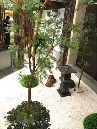 美空柏樹人造樹葉仿真樹中國風餐廳茶館假樹擺件實木仿真植物盆栽
