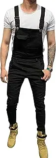 [HangNiFang] Denim Bib Overalls for Men Fashion Slim Fit Work Jumpsuit Rompers