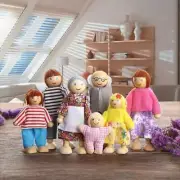 Dolls Family of 7 Poseable Puppet Toy Dollhouse People Wooden Doll Figurines