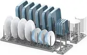 AEARY Pegboard Drawer Organizer for Kitchen Cabinet, Plate Organizers for Cabinets, Adjustable Cupboard Pegboard Tray, Dish Racks Bowl Drying Racks, Expandable Plate Holders Storage (2pcs, Grey)