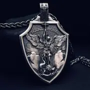 Archangel Saint Michael Pendant Necklace Warrior Knight Holy Religious Amulet Totem Men Domineering Necklace Accessories Jewelry